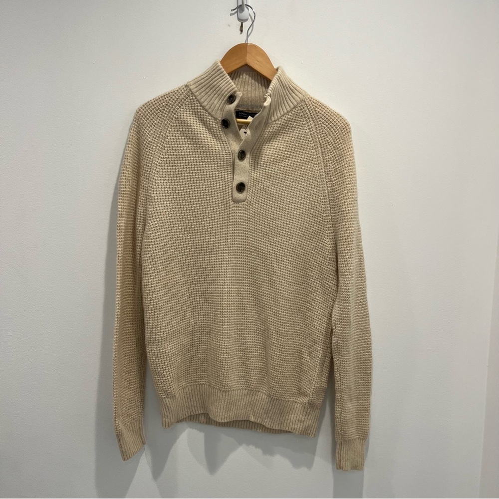 BANANA REPUBLIC Italian Yarn Cream Waffle Knit Crewneck Wool Sweater | Mens L